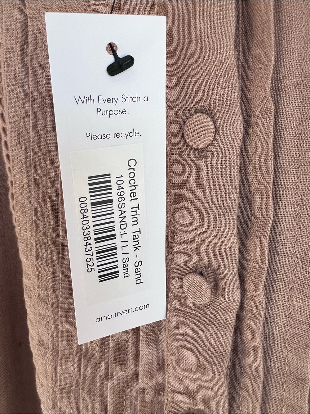 NWT Amour Vert Taupe Linen Button-Front Pintuck Camisole - Picture 8 of 9